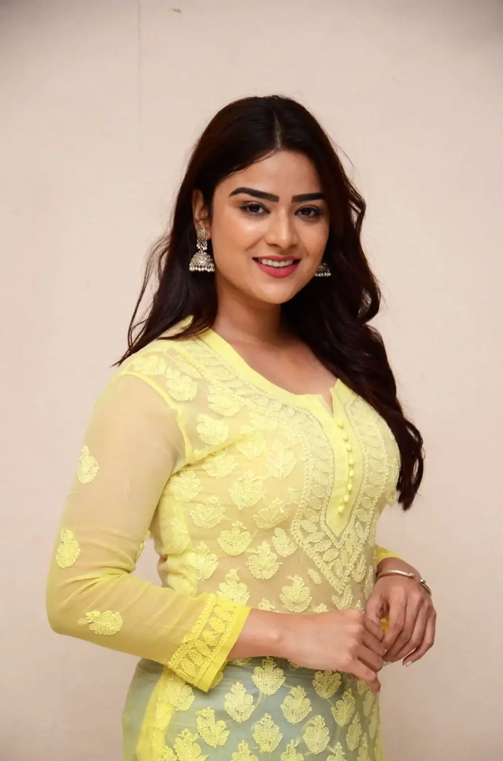 beautiful indian girl priyanka sharma in traditional lemon yellow dress